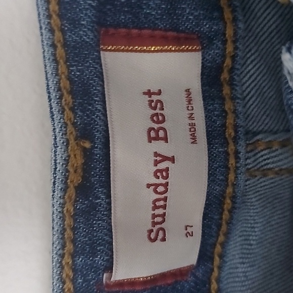 Aritzia Sunday Best Cut Off Jean Short Stretchy High Waist Med Wash Size 27 - Picture 3 of 7